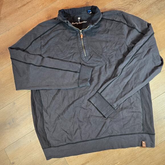 Tommy Bahama Sweater Mens XL Black Quarter Zip Pullover Cotton Spandex Blend - Picture 1 of 11